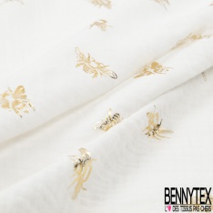 Coton double gaze motif ananas mylar or fond blanc cassé