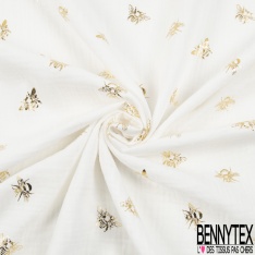 Coton double gaze motif ananas mylar or fond blanc cassé
