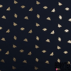 Coton double gaze motif petit bourdon mylar or fond blanc cassé