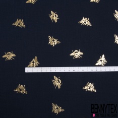 Coton double gaze motif petit bourdon mylar or fond blanc cassé