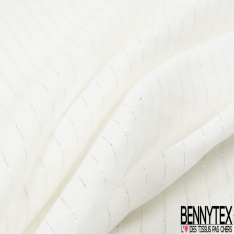 Coton double gaze fine rayure verticale lurex argent fond blanc discret