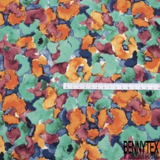 Crêpe polyester élasthanne imprimé floral pictural effet aquarelle rose bleu orange violet