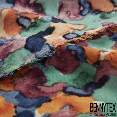 Crêpe polyester élasthanne imprimé floral pictural effet aquarelle rose bleu orange violet