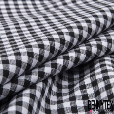 Coton tissé teint petit vichy noir blanc