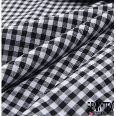 Coton tissé teint petit vichy noir blanc
