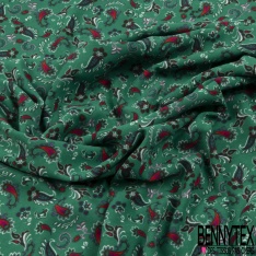 Crêpe polyester élasthanne imprimé floral pictural effet aquarelle émeraude bleu orange prune
