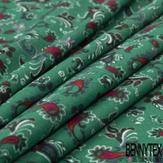 Crêpe polyester élasthanne imprimé floral pictural effet aquarelle émeraude bleu orange prune
