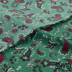 Crêpe polyester élasthanne imprimé floral pictural effet aquarelle émeraude bleu orange prune