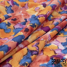 Coupon 3m Satinette polyester imprimé léopard multicolore fond blanc discret