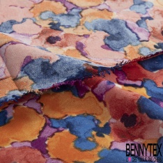 Coupon 3m Satinette polyester imprimé léopard multicolore fond blanc discret