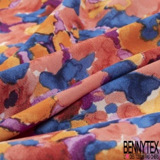 Coupon 3m Satinette polyester imprimé léopard multicolore fond blanc discret