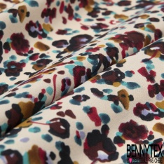Crêpe polyester élasthanne imprimé petit motif cachemire fond vert menthe foncée