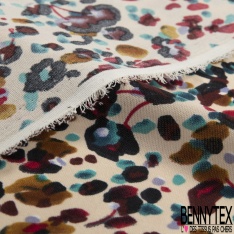 Crêpe polyester élasthanne imprimé petit motif cachemire fond vert menthe foncée