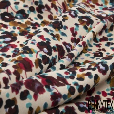 Crêpe polyester élasthanne imprimé petit motif cachemire fond vert menthe foncée