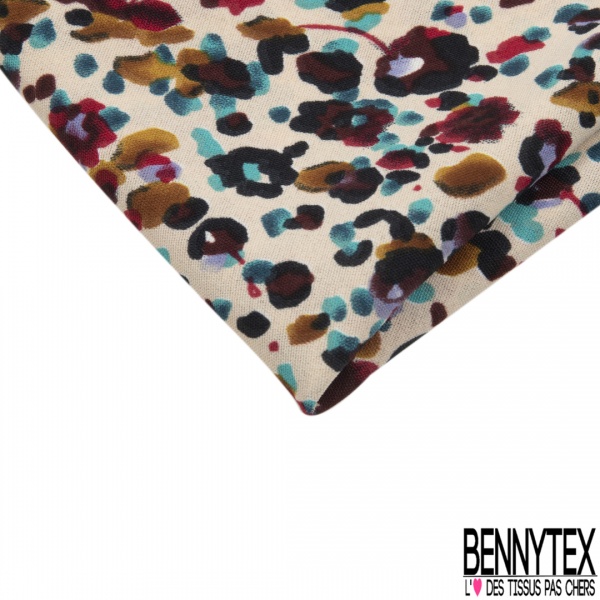 Crêpe polyester élasthanne imprimé petit motif cachemire fond vert menthe foncée