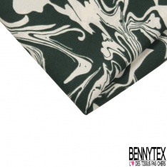 Coupon 3m Crêpe polyester élasthanne imprimé marbrure blanc cassé noir