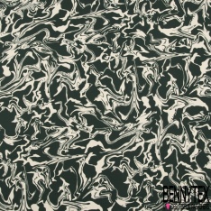 Coupon 3m Crêpe polyester élasthanne imprimé marbrure blanc cassé noir