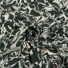 Coupon 3m Crêpe polyester élasthanne imprimé marbrure blanc cassé noir