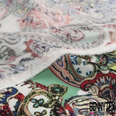 Fibranne viscose imprimé fleur naïve stylisée multicolore fond nude rosé