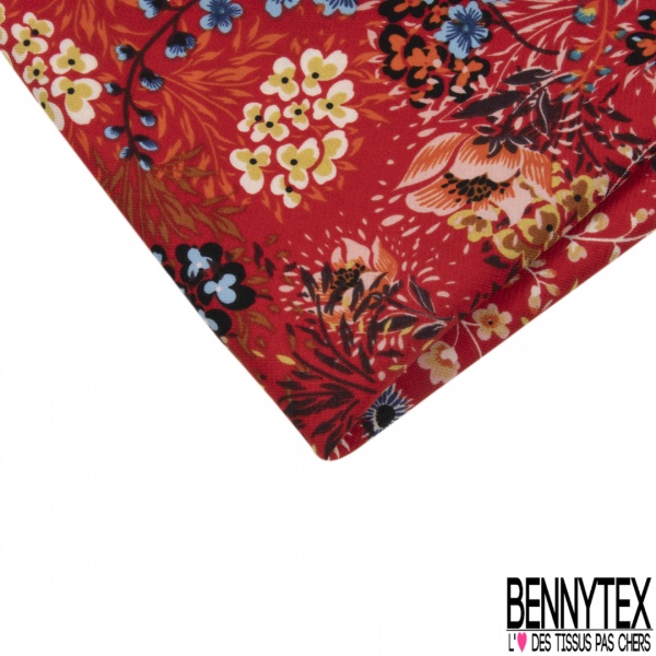 Coupon 3m microfibre imprimé floral folklorique multicolore fond rouge