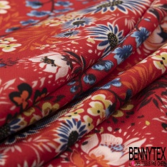 Coupon 3m microfibre imprimé floral folklorique multicolore fond rouge