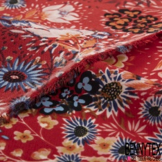 Coupon 3m microfibre imprimé floral folklorique multicolore fond rouge
