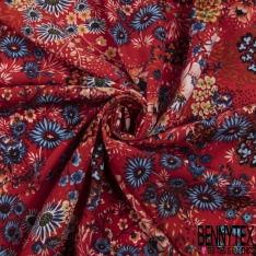Coupon 3m microfibre imprimé floral folklorique multicolore fond rouge