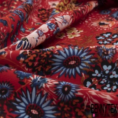 Coupon 3m microfibre imprimé floral folklorique multicolore fond rouge