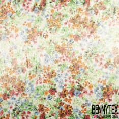 Microfibre woolpeach effet laqué paillette or imprimé petite fleur sauvage multicolore fond blanc discret