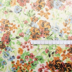 Microfibre woolpeach effet laqué paillette or imprimé petite fleur sauvage multicolore fond blanc discret