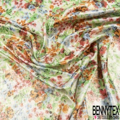 Microfibre woolpeach effet laqué paillette or imprimé petite fleur sauvage multicolore fond blanc discret
