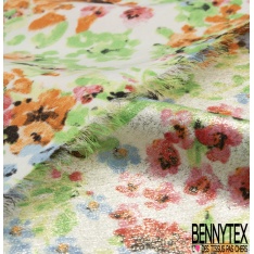 Microfibre woolpeach effet laqué paillette or imprimé petite fleur sauvage multicolore fond blanc discret