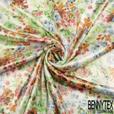 Microfibre woolpeach effet laqué paillette or imprimé petite fleur sauvage multicolore fond blanc discret