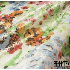 Microfibre woolpeach effet laqué paillette or imprimé petite fleur sauvage multicolore fond blanc discret