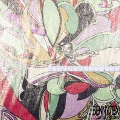 Microfibre woolpeach effet laqué paillette or imprimé petite fleur sauvage multicolore fond blanc discret