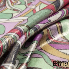 Microfibre woolpeach effet laqué paillette or imprimé petite fleur sauvage multicolore fond blanc discret