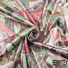 Microfibre woolpeach effet laqué paillette or imprimé petite fleur sauvage multicolore fond blanc discret