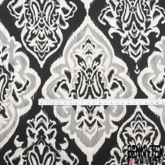Coupon 3m Satinette polyester imprimé floral japonisant fond gris de vert