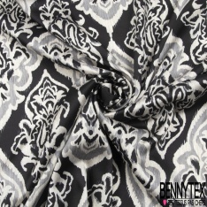 Coupon 3m Satinette polyester imprimé floral japonisant fond gris de vert
