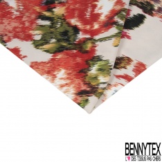 Coupon 3m Crêpe polyester imprimé floral naïf champêtre multicolore fond blanc optique