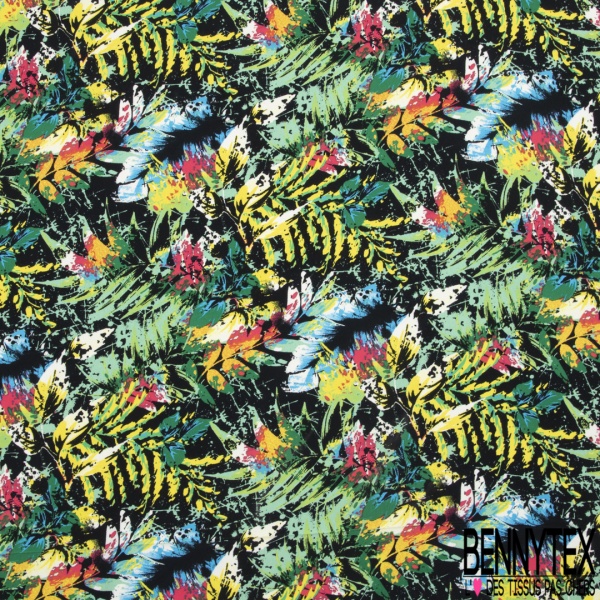 Coupon 3m Crêpe polyester imprimé amérindien floral striée fond noir
