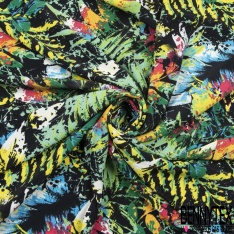 Coupon 3m Crêpe polyester imprimé amérindien floral striée fond noir