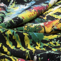 Coupon 3m Crêpe polyester imprimé amérindien floral striée fond noir