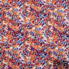 Coupon 3m Crêpe polyester élasthanne imprimé tulipe naïve stylisé ton bleu olive cappuccino