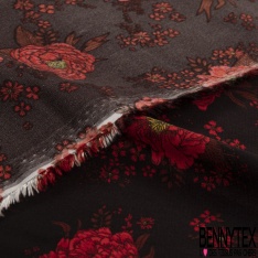 Coupon 3m Microfibre woolpeach imprimé goutte fantaisie vintage ton roux indigo noir taupe fond kaki