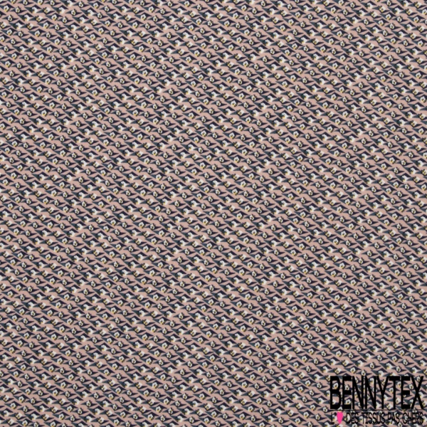 Coupon 3m Microfibre woolpeach imprimé fleur sauvage sur tige verte fond noir