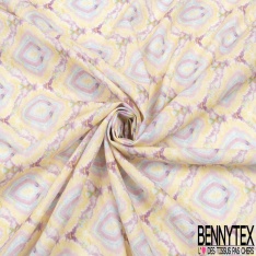 Coton viscose imprimé motif seventie's délavé tie and die pastel