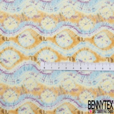 Coton viscose imprimé motif seventie's délavé tie and die pastel