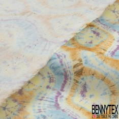 Coton viscose imprimé motif seventie's délavé tie and die pastel
