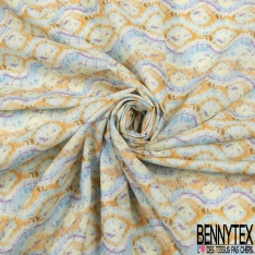 Coton viscose imprimé motif seventie's délavé tie and die pastel